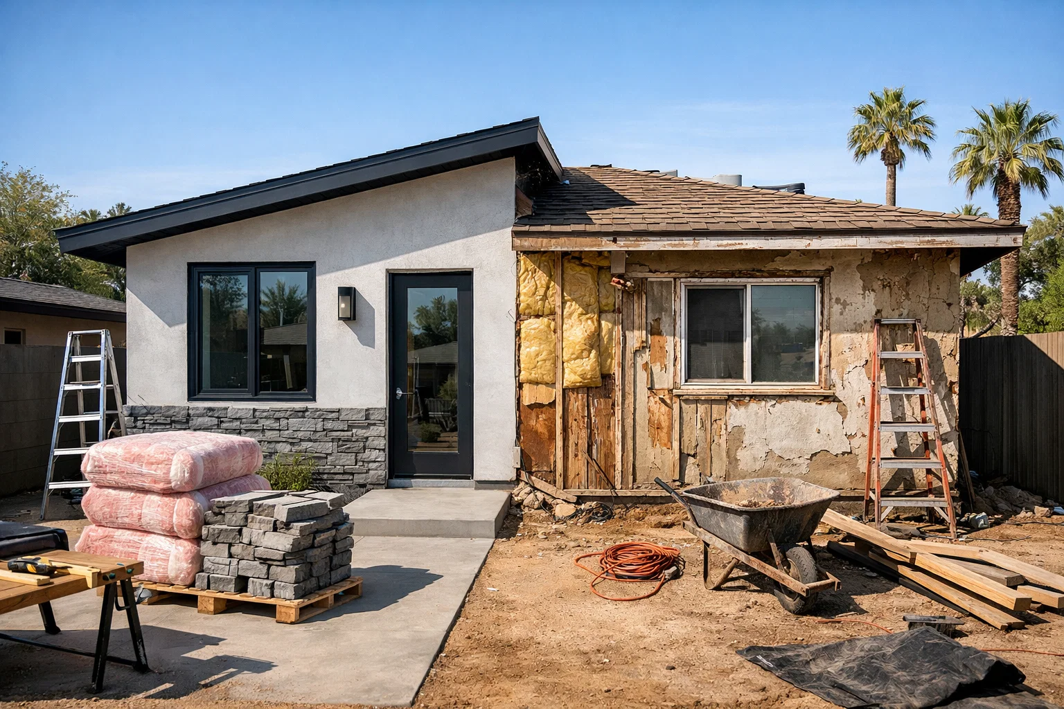 Phoenix backyard remodel with covered patio pool and outdoor kitchen